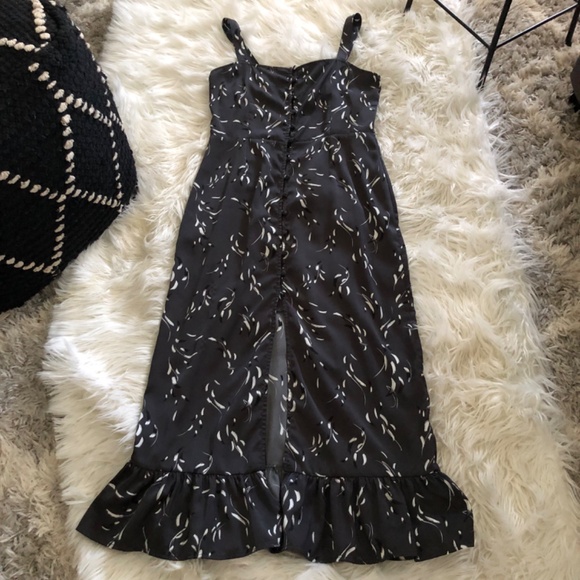 Saltwater Luxe Silky Dress S Darkest Grey with Feather Pattern - Picture 3 of 16